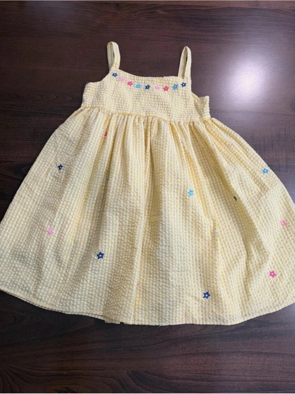 Yellow Star-Accent Seersucker Sundress for Girls